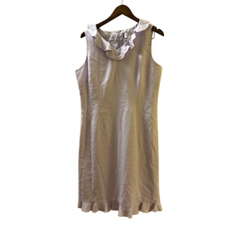 Mary McFadden Lavender Ruffle Collar Sleeveless Shift Dress Linen Blend 12